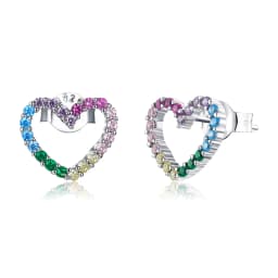BISAER Rainbow Hollow Heart Stud Earrings 925 Sterling Silver Colorful Zircon Small Earrings For Women Luxury Jewelry ECE891