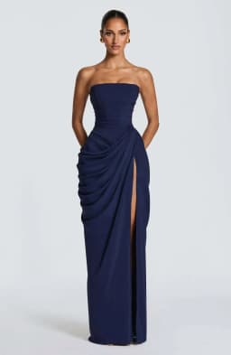 Mingmingxi Spring Summer Yellow Strapless Maxi Dress Ruched High Slit Evening Gown Bodycon Wedding Guest Party Dress Women