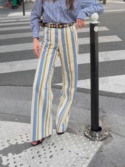 Fashion Women's Striped Pants Button Zipper Double Pockets Straight Straight Leg Trousers 2026 Spring Summer Casual Lady Pant