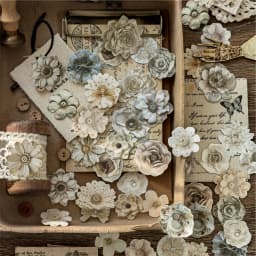 50pcs Cutting Language Flower Series Creative Retro Flower Adhesive Stickers DIY Handmade Scrapbook Aesthetic Stationery Sticker