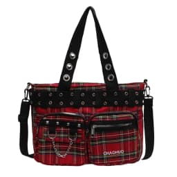 PU CHAINS Zipper Shoulder Bag Buckle Decorative Casual Women's Bags on Sale 2026 New Plaid Locomotive Style Women's Handbags