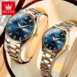 OLEVS Couple Watch Luxury Gold Diamond Dual Calendar Waterproof Watch Fashion Brand Quartz Appointment Clock Couple Watch 5563