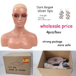 Wholesale 4Pcs/Box Female Realistic Mannequin Head With Shoulders African Wig Display Model Dark Brown Doll Head For Hat Glasses