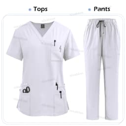 Elastic Scrub Set Operating Room Surgical Uniform Dental Veterinary Work Uniforms V-neck Short Sleeved Tops Pants Suit Wholesale