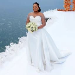 Customized Plus Size Illusion Trumpet Wedding Dress Mermaid Sheer Neck Long Sleeves Beaded Bridal Gowns With Detachable Train