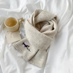Fresh and Sweet New Winter Knit Wool Small Scarf for Women High - end Dog Embroidery Japanese - Korean Simple Matching