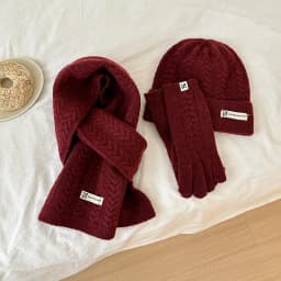 Winter Warm Knitted Hat Scarf Gloves Women's Windproof Adult Three-piece Set Scarves Solid Color Fashion Korean Hats for Women