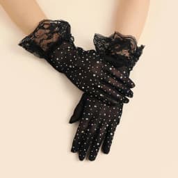 Women Sexy Lace Wrist Mesh Flash Diamond Thin Transparent Short Gloves Club Nightclub Party Cosplay Performance Accessories