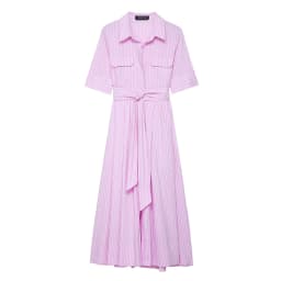 HH Women Summer Lapel Short Sleeve Pocket Single-Breasted Belt Decorate Midi Dress Female Fashion Shirt Style Pleated Dress