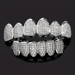 Hiphop Teeth Grillz Set for Unisex Top Bottom Mouth Silver Color Teeth Grills Tooth Cap Removable Dental Fashion Body Jewelry
