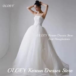 OLOEY Simple Strapless Draped Korean Wedding Dress for Photo Shoots A-Line Bridal Gown Floor Length Vestidos Novias Boda Women C