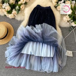 French starry sky gradient gauze skirt female spring and summer new fashion high waist A pleated skirt sequined chiffon skirt