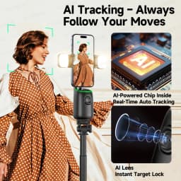 AI Auto-Tracking Phone Gimbal 360° Rotating Face Tracking Stabilizer Portable Desktop Holder for Live Streaming & Photo Shooting