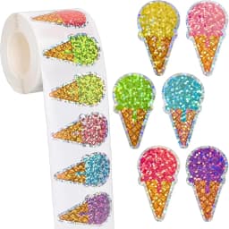 100-500 Pcs Summer Ice Cream Stickers Roll Holographic Ice Cream Cone Stickers Colored Waterproof Self-Adhesive Decals for Gift