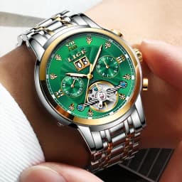 LIGE Automatic Watch for Men Top Original Luxury Skeleton Flywheel Mechanical Wristwatches Classic Calendar Business Man Watch