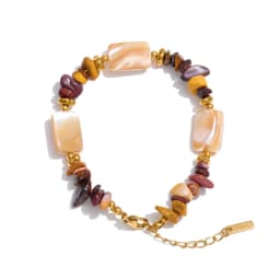 Yhpup Stainless Steel Natural Stone Shell Chain Bracelet Bangle 2026 Summer Fashion Beads Handmade Wrist Jewelry Gift Waterproof