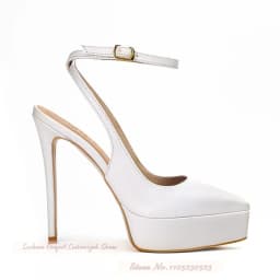 Lilac Purple Platform Pointed Toe High Heel Shoes Women Stiletto Heels Ankle Buckle Strap Banquet Pumps Shallow Footwear