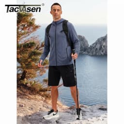TACVASEN Men's Full Zip UPF 50+ Hooded Jacket Lightweight Sun Protection Fishing Hiking Shirt 4 Pockets Thumbholes Breathable