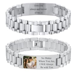 Personalized Engrave Photo Text Bracelet for Men Wristband Stainless Steel Bangle Engraving Color Printing Picture Couple Gifts