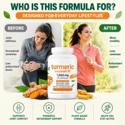 Turmeric Curcumin 95% Capsules Ease Joint Stiffness Soreness, Elevate Antioxidant Levels Black Pepper Ginger 120 Veggie Count