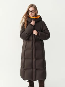 FSLE 2026 Winter Women Long Hooded Bread Puffer Downcoat Jacket Color Block Warm Quilted Down Coat Streetwear Thick Outdoor Coat