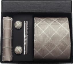 Luxury 8CM Men Silk Necktie Plaid&Check Ties Pocket Square Cufflink Tie Clip Gift Box Set For Man Groom Formal Business Jacquard