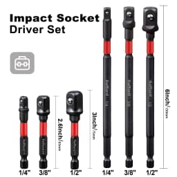 Rafford 3Pcs Impact Socket Adapter Set,1/4" 3/8" and 1/2" Drive, , Adapt Your Power Drill to High Torque Impact Wrench