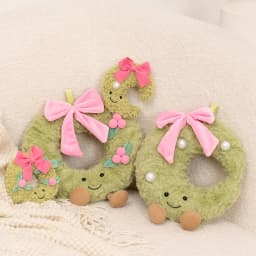 Sweet Green Wreath Plush Toy Stuffed Smiling Humanoid Pink Bow Tie Plushie Kawaii Home Decor Christmas Gift
