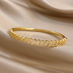 Freetry Vintage Rhinestone Gold Plated Spring Bangle Bracelet for Women Stylish Simple Geometric Cuff Bracelet Lady Jewelry Gift