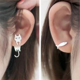 Original 925 sterling silver kitten fish earring personality hypoallergenic earrings simple student tide cat fish ear ornament