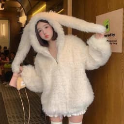 Cute Rabbit Ear Plu Jaet Women's Autumn Winter New Sle Sweet Loose Thiened Hoodie Outerwear Soft Cozy Comfortable