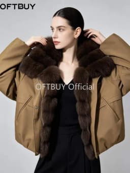 OFTBUY Big Fox Fur Spliced Parkas Winter Warm Thick Women's Coat Loose Duck Down Clothes Women Short Jacket with Fur for Women