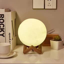 LED Night Light 3D Printed Moon Lamp 12CM Battery-Powered with Stand Starry Sky Light Three-Color Bedroom Decoration Gift
