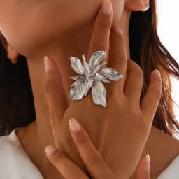 Personality Design Double Layered Big Flower Ring for Women Trend Punk Party Adjustable Finger Rings Fashion Jewelry Gift