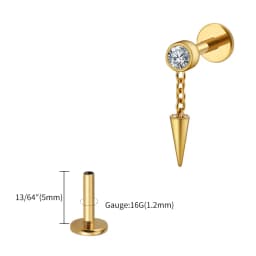 Right Grand ASTM F136 Titanium Bezel CZ Dangle Cone Labret Cartilage Earring Conch Helix Stud Tragus Spike Chain Drop Earring