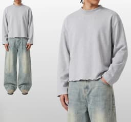 Heavy Autumn and Winter Solid Color Sweater Men's Hem Rough Edge Retro Semi-turtleneck American Pullover Sweater