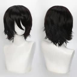 35cm Short Black Spiky Cosplay Wig Pre-Teased Crown Heat Resistant Synthetic Wig Layered Flipped-out Universal Anime Wig
