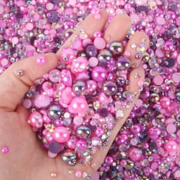 1100Pcs Flat Back Pearls And Rhinestones, 30g Mixed Size 3mm-10mm Ab Color Resin Rhinestones Semi-Circular Pearl