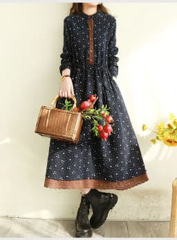 Spring Floral Print Maxi Dr Women's Clothing Vintage Forest System Cut Label Large Swing Dr Long Sve round Ne A-Li...