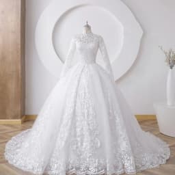 Customized Muslim High-Neck Appliques Long Sleeves Wedding Dress 2026 Ball Gown Floor Length Sweep Train Exquisite Bridal Gown