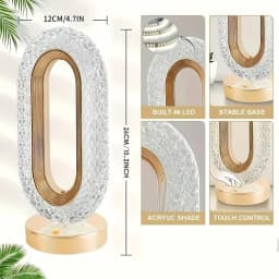 1pc Luxury Oval Crystal Table Lamp, Mini USB Charging Lamp for Office, Bedside Night Light Decorative Round Table Lamp for Bedro