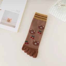 New Five-Finger Ladies Breathable Sweat-Absorbing Mid-Tube Split-Toed Socks Cute Cartoon Student Girl Socks