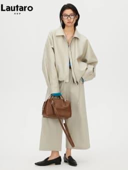 Lautaro Spring Autumn Green Short Pu Leather Jacket Women with Zipper Luxury Designer Clothes Loose Casual Korean Fashion 2026