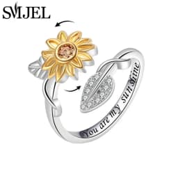 New Sunflower Anxiety Ring Fidget Spinner Rings for Women Cute Butterfly Hummingbird Charms Finger Ring Anti Stress Rotate Gifts