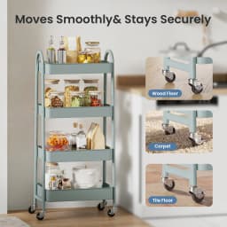 MCQ 4 Tiers Mobile Metal Frame Kitchen Cart Rolling Storage Shelf with Lockable Caster Wheels Organization Utility Cart for Livingroom Kitchen Narrow Places 