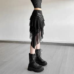 26SS Punk Lace Stitching Design Irregular Lace-up Skirt Women