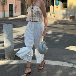 Y2k Retro Lace Trim Texture Lantern Pants Elastic Waist Loose Casual Pants Womens Pettipants Loose Ruffle Pajama Trousers