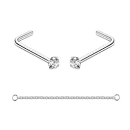Nose Rings Chain Piercing Across Double with Chain Studs with Chain 20G Piercing Stud Nostril Jewelry for Women Men
