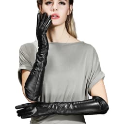 Sexy Black Punk Long PU Leather Gloves Woman's Winter Thin Full Finger Touch Screen Windproof Riding Driving Warm Mittens S33