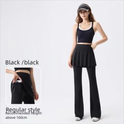 Women's High Waist Tummy Control Flared Yoga Pants with Skirt Overlay 2-in-1 Fall Outwear Sports Leggings for Gym Running